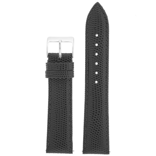 20mm Watch Band Genuine Leather Lizard Grain Black Quick Release Built-in Pins
