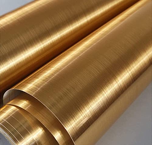 Gold Stainless Steel Wallpaper Self-Adhesive Cleanable Removable Peel and Stick Wallpaper 17.71" X 196.8" Refrigerator Speaker Dryer Cabinet Oven Appliances Renovation Kitchen
