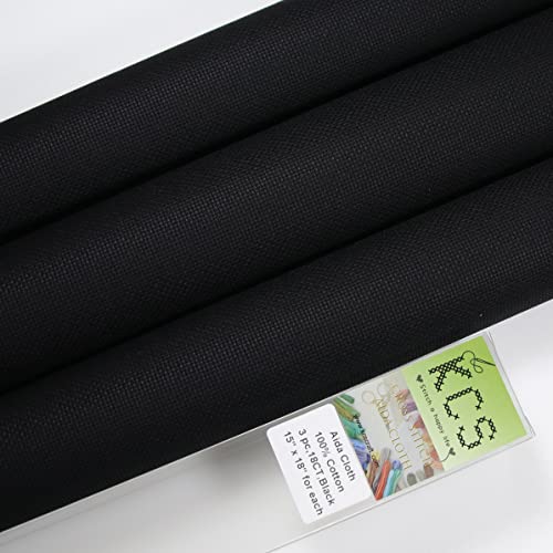 Image of KCS 3 pc of 15 inch x 18 inch Counted Cross Stitch Cotton Aida Cloth Needlework Fabric,18CT,Black