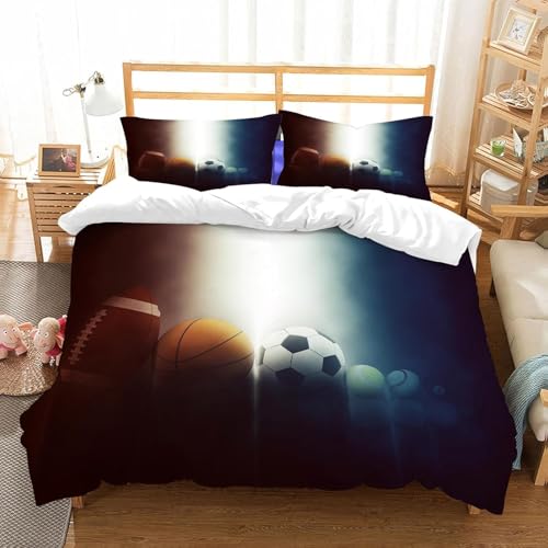 PUOJIEAT Housse de Couette 200x200 Sports de Ballon Parures de Lit 3D Imprimée Douce Literie Set Thème Ballon Microfibre Housses de Couettes 2 Personnes avec 2 x Taie d'oreiller 65x65 cm r.880