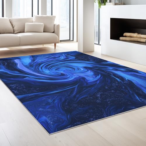 Dywan nadający się do prania w pralce gwiaździste niebo fantazyjny 120 x 160 cm abstrakcyjny antypoślizgowy dywan niebieski i czarny spirala gwiaździsta noc płyn salon sypialnia kuchnia wejście pokój
