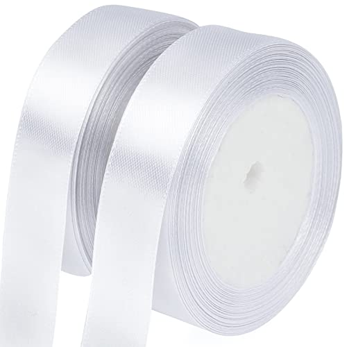 G2PLUS White Satin Ribbons 20mm: Gift Wrap Ribbon, 44M Ribbons for Gift Wrapping - Wedding Car, Christmas Craft - 2 Roll x 22M
