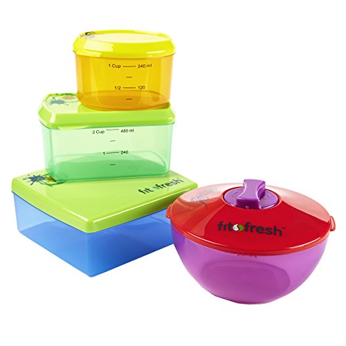 Fit & Fresh Kids' Healthy Lunch Kit, Reusable Portion Control Container Set with Removable Ice Packs, 13-Pieces, BPA-Free, Freezer/Microwave/Dishwasher Safe