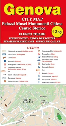 Genova. City map. Palazzi, musei, monumenti, chiese. Centro storico