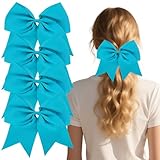 CLINTT Hair Bows for Women Girls, 4Pcs Bows Hair Clip, Cheer Ponytail Holder Accessories moños para el cabello for Cheerleading Cyan Blue