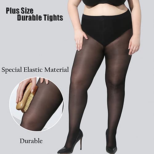 Image of Plus Size Durable Tights - 2 Pack 30D Shiny Queen Size Pantyhose, for Chubby Women, Girls