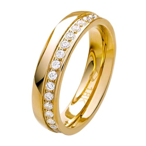 AndreAngel 18K Gold Melted Over Titanium Alloy Wedding Band Ring for Women. Comfort Fit 4.7mm Width Eternity, High-Grade AAAAA+ Cubic Zirconia Stones High-Polished Finish. Engagement and Anniversary Design A41