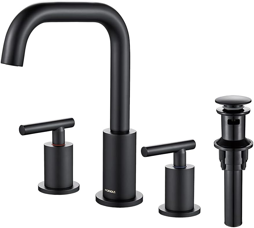 Two Handle Black Bathroom Faucet 3 Hole, FORIOUS Matte
