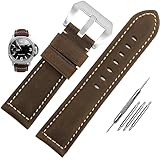 Niziruoup 24mm Vintage Leather Watch Bands for Men, Top Grain Leather Watch Strap Compatible with Panerai, Dark Brown