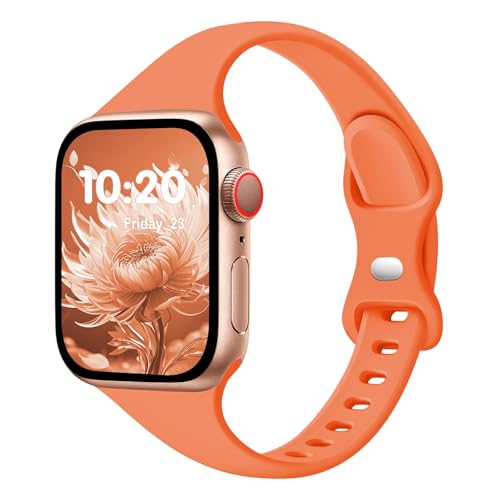 Image of Slim Band Compatible with Apple Watch Bands 38mm 40mm 41mm 42mm 44mm 45mm 46mm 49mm for Women Men,Soft Thin Narrow Silicone Sport Strap Wristbands for iWatch Series 11 10 9 8 7 6 5 4 3 2 1 SE Ultra Coral