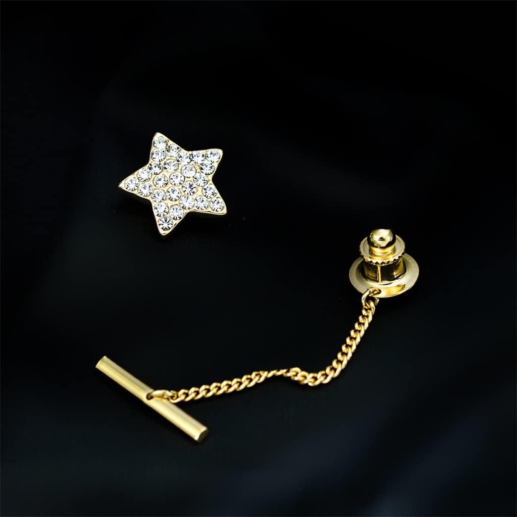 Rhinestone Pentagram Tie Pin Chain Star Small Collar Buckle Wedding Dress Brooch Clip