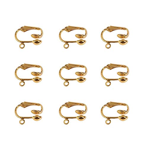 Pandahall 10pcs Golden Iron Clip-on Earring Components for Non-Pierced Ears, About 13.5mm Wide, 15.5mm Long