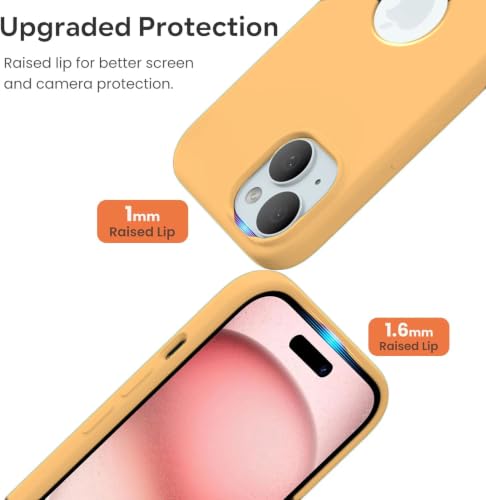 Image of Elzzi Microfiber Logo Cut Cover Compatible for iPhone 15 Plus Case Liquid Silicone Cases Full Body 4 Layer Protective Covers Shockproof Back Cover with High Raised Camera Lips (6.7 Inch, Gold)