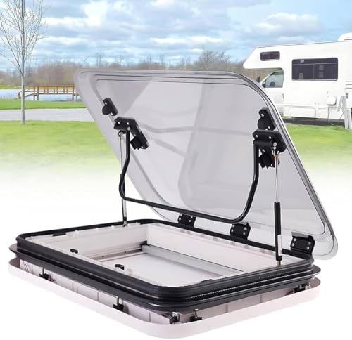 RV Roof Vent Skylight with LED Lighting, 500/700/800 x 500 mm Aluminum Roof Hatch for Motorhome, Camper, Trailer - Double-Layer Hollow Acrylic Cover, Insect Net & Sunshade Included