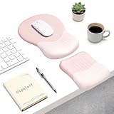 Ospelelf Mouse Pad with Wrist Rest Set Foam L-Shaped Desk Elbow Pad Ergonomic Desk Edge Cushion Anti-Slip Rubber Bottom Office Women Desk Accessories for Computer, Laptop and Gaming, Pink