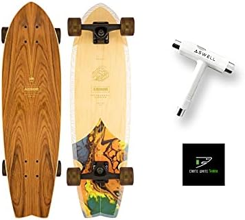 Arbor Collective Groundswell Series Skateboard Bundled with Swell T Tool + Crate White Shark Sticker (Sizzler Groundswell 21)