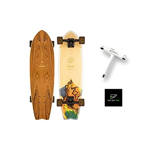Arbor Collective Groundswell Series Skateboard Bundled with Swell T Tool + Crate White Shark Sticker (Sizzler Groundswell 21)