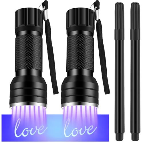 Tegeme 4 Invisible Ink Pen Set 2 Invisible Marker 2 Blacklight Flashlights with 21LED UV Black Light Markers Disappearing Ink Magic Pen for Secret Notes Holiday Gifts Party Favors