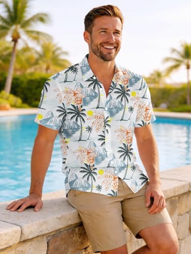 Image of Yoimira Hawaiian Shirts for Men, Print Mens Casual Short Sleeve Button Down Shirts Floral Aloha Beach Shirt