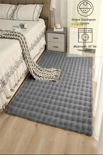 Koyu Gri Yumuşak Bubble Kaymaz Özel Taban Peluş Halı Yolluk, 120 x 180