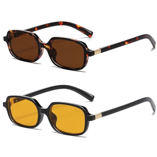 Retro Rectangular Sunglasses for Women Men Trendy Small Square Sun Glasses 90s Vintage Shades