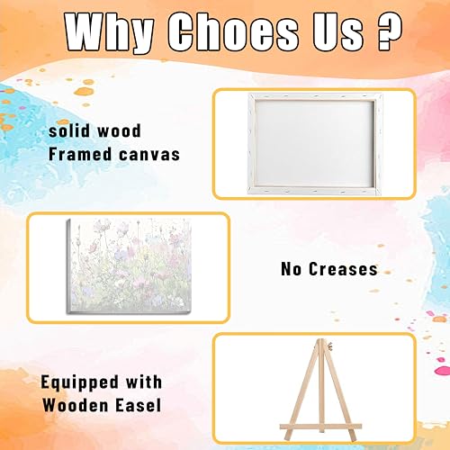 Ycydilirab Flowers Paint by Numbers Framed Canvas for Adults with Wooden Easel,Adult Paint by Number Kits on Canvas Framed,DIY Acrylic Number Painting Kits for Home Wall Decor12x16inch