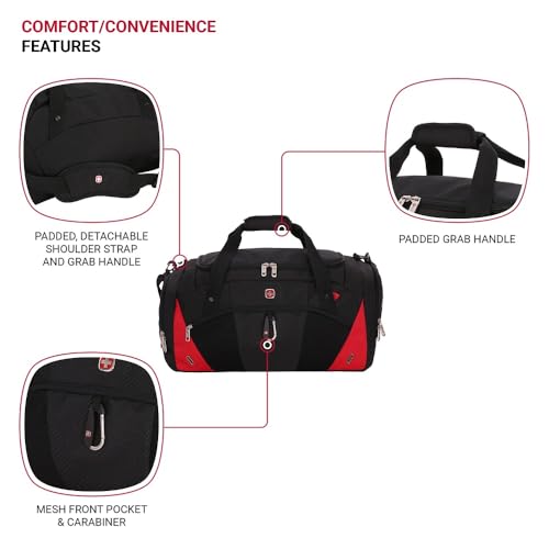 SwissGear 1900 22" Duffel Bag, Gym Bag, Travel Duffle Bags, Men's and Women's - Black/Red2