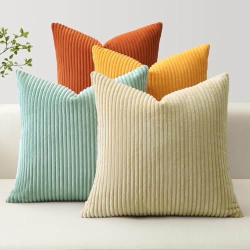 JOTOM 4er Set Cord Kissenbezüge Kissenhülle Dekorative Zierkissen Couchkissen Sofakissen Dekokissen Kordsamt Kissenbezug Deko Kissenhülle für Sofa...