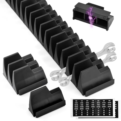 Image of Wrench Organizer for 48 Wrenches, Spanner Organiser Improving Efficiency Magnetic Wrench Holder, Wall-Mounted Spanner Holder Tool Organizer for Tool Box Drawer Storage (Black)