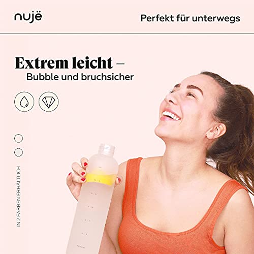 nujë Trinkflasche 1l Kohlensäure geeignet mit Zeitmarkierung (inkl. Geschenkverpackung) für Sport, Wandern, Fitness I… - Image 5