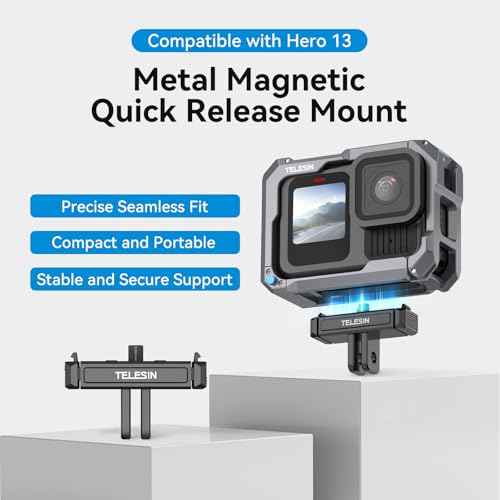 TELESIN Magnetic Latch Mount Metal Adapter Quick Release for Go Pro Hero 13 Black, Dual Lock & Anti-Slip Button Design, Hero13 Accessories, Attachable Tripod, Vlogging Mount - Thumbnail 2