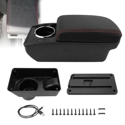 Sporacingrts Armrest Box Compatible with Mitsubishi Mirage 2014-2024, Car Center Console with 6 USB Ports, Double-Layer Storage, Sliding PU Leather Pad, Cup Holder, Easy to Install(Red Thread) by Sporacingrts - Used condition - US$40.18