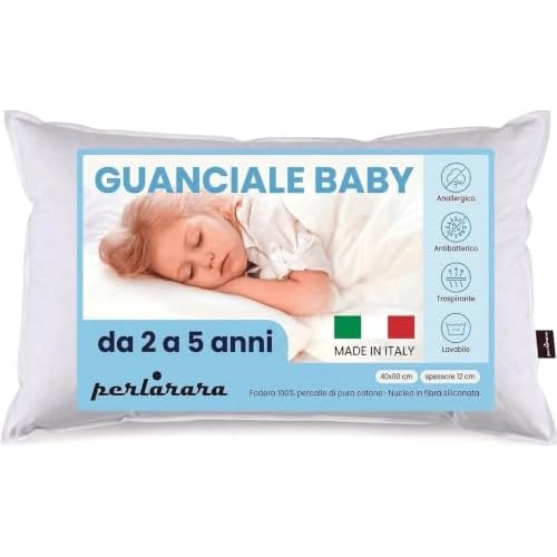 sleepling 196735 Kinderkopfkissen Babykopfkissen aus 100% Baumwolle, kindersicherer Reißverschluss, Ökotex 100, 60 Grad waschbar, 40 x 60 cm, weiß 6 Perlarara - Kopfkissen Kinder 2 Jahre, Kinderkissen 40x60 cm | Hypoallergen Baby Kissen | Soft, Gesund, Hypoallergen Babykissen für alle Schlafpositionen, Made in Italy