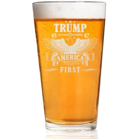 CARVELITA Donald Trump America First 45 & 47 Beer Glass - Laser Engraved 16oz Beer Pint, Political Gift for Men, MAGA Merch, Gift for Husband, Right-Wing Collectible Cover