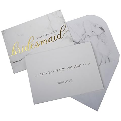 Neviti - Scripted Marble - Bridesmaid Cards with Envelopes, Pack of 3, 14.5 x 0.1 x 10.5 cm Cover