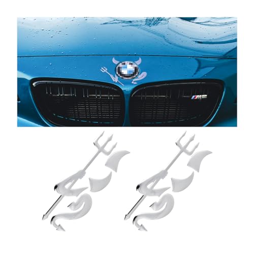 JNNJ 2 Pezzi 3D Auto Adesivo Diavolo Emblema, 3D Cromo Teufel Logo Adesivo per Auto Emblema, Adesivo Auto Resistente Alle Intemperie Decorazione Diavolo, Adesivi Di Moda per Camion E Moto(Argento)