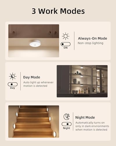EZVALO 6-Pack RGB Under Cabinet Lights with Remote, Rechargeable Motion Sensor Puck Lights, 3 Color Temps, 12 RGB Colors, Dimmable, Magnetic Stick On Lights for Counters, Closets, Shelves — view 7