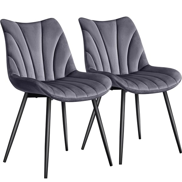 Yaheetech Juego de 2 Sillas de Comedor con Respaldo Sillones sin Reposabrazos con Patas de Metal para Cocina Salón (Gris Oscuro)
