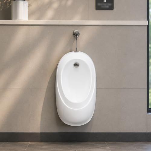 Urinal de pared para hombres con sensor inteligente y diseño ahorrador de agua, urinal de cerámica con descarga oculta, para baños, hoteles y baños públicos (presión manual, 68 cm / 26,8 pulgadas) miniatura 1
