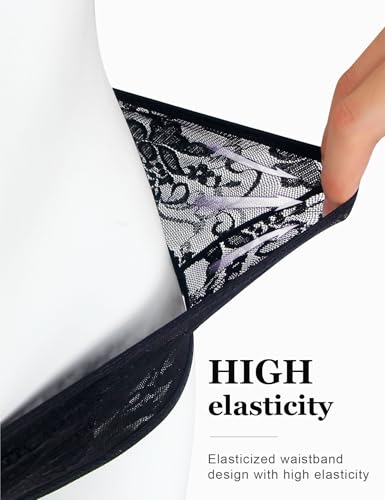 ohyeahlady French Knickers Women Plus Size Ruffled Lace Thongs Stretchy Bikini Briefs Sheer Mesh Sexy Panties Brazilian Knickers Hipster Underwear Black Size XL - Image 3