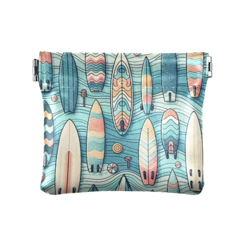 Colorful Surfboards Coin Purse Leather Pouch Change Purse, Squeeze Coin Pouch for Cards, Keys & Lipsticks, Unisex