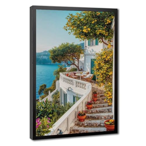 Amalfi Coast Lemon Garden Wall Art, Mediterranean Sea View Sun-Drenched