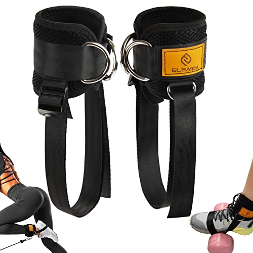 ELEAMY Ankle Straps for Dumbbells and Cable Machines - Black 2PC