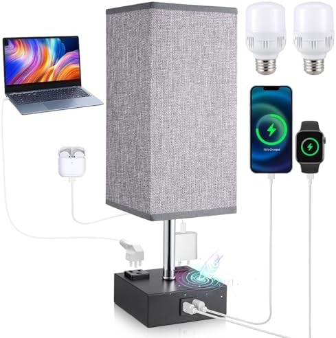 Yarra-Decor Lámpara De Noche Con Puertos De Carga USB A+C, Juego De Dos Mesa De Control Tactil Para Dormitorio Mesa De Noche Regulable De 3 Vias