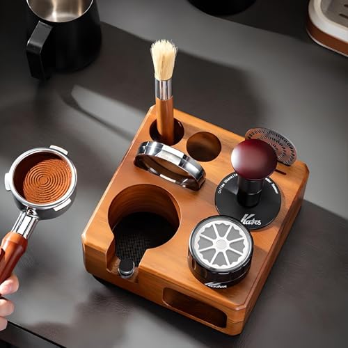 51/54mm Espresso Tamping Station for Walnut,Wooden Multi Function Storage Space Saving Espresso Accessories Organizer for Portafilter,Coffee Handles Adjustable Height,Non Slip Base by Qppxila - Used condition - Image 3