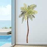 Palm Tree Watercolor Wall Decal Beach House Art Décor Sticker Tropical Print Bird Seagulls Included, 72' Tall (1)