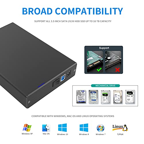 Godo Usb 3.0 To 3.5 Inch Hard Drive Enclosure, Vertical External Hard Drive Dock With Stand For 3.5 2.5 Inch Sata Hdd Ssd, Aluminum Alloy Drive Case Support Up To 16Tb With Uasp,Power Adapter #TOP2