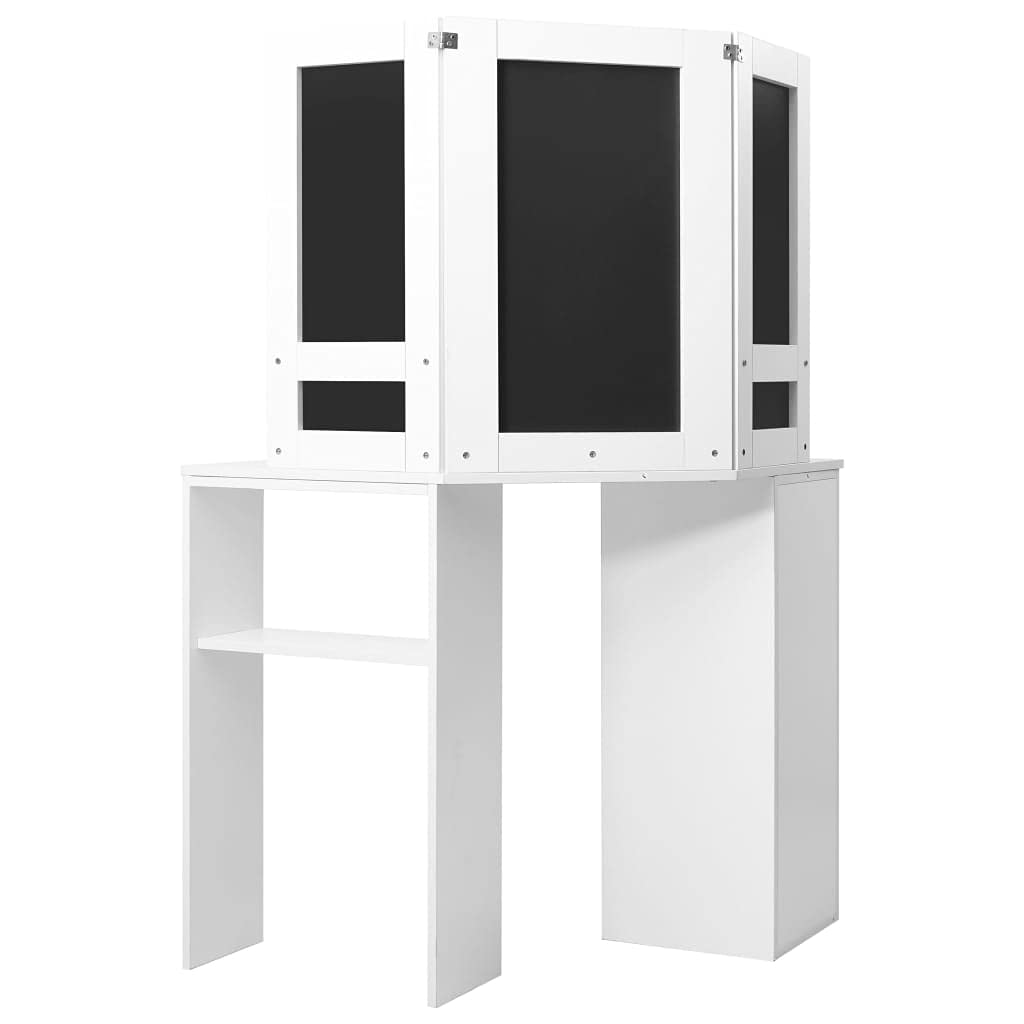Tocador esquinero blanco de MDF con espejo de 3 piezas, espacio de almacenamiento y estante, mesa de maquillaje compacta para dormitorio, habitación de niña y baño