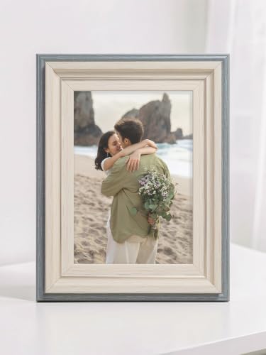 Image of GOLDEN PEACOCK Decorative 5x7 Picture Frame, Grey & Ivory Wood Grain PVC Frame with Glass, Wall Hanging & Table Display for Home and Office
