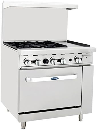 Atosa ATO-24G2B 36'' Gas Range. (2) Open Burners and 24'' Griddle on the LEFT with One 26'' 1/2 Wide Oven